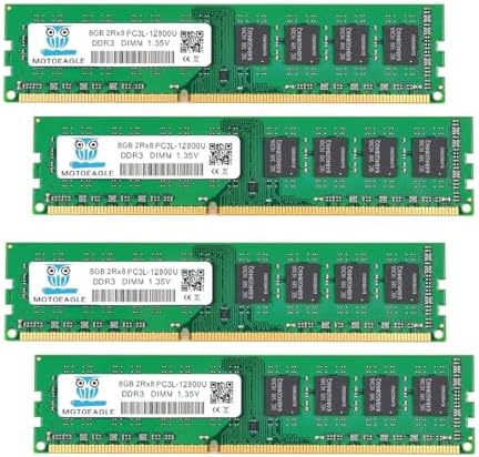[32GB DDR3L RAM] DDR3L-1600 UDIMM 32GB Kit (4x8GB) 2Rx8 PC3L-12800U 8GB PC3-12800 DDR3-1600MHz 240 Pin DIMM Non ECC Unbuffered 1.35V/1.5V CL11 Dual Rank Desktop Memory Ram by motoeagle