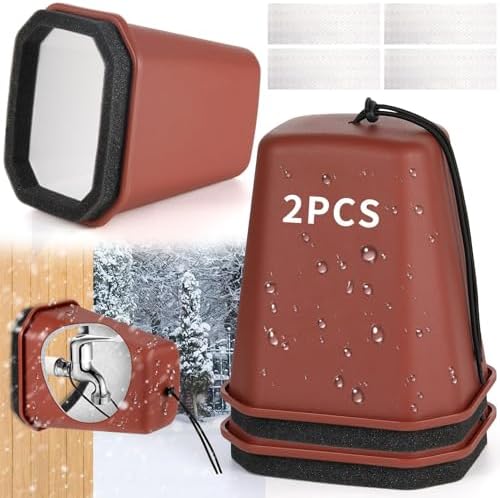 2 Pack 2026 Upgrade Extra Large Outdoor Faucet Cover for Winter Freeze Protection 8.5x7x5.5in Thick Plastic Foam Hose Bib Spigot Cover Winter Insulated with Reflective Strips (Red) by Bornerwhite