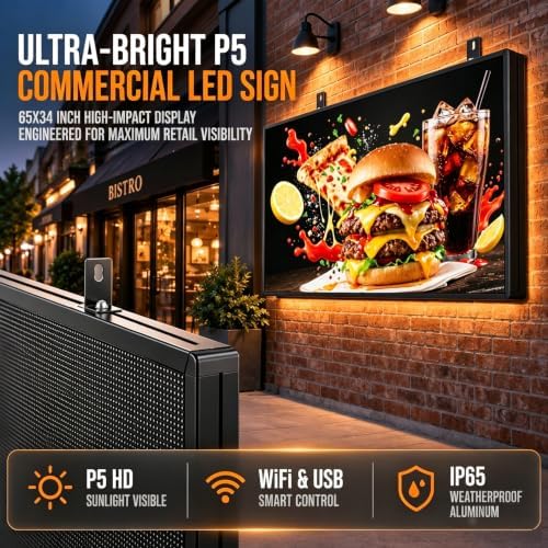YWD P5 Programmable LED Sign 65"x33.5" Scrolling Message LED Display Board - Image 5