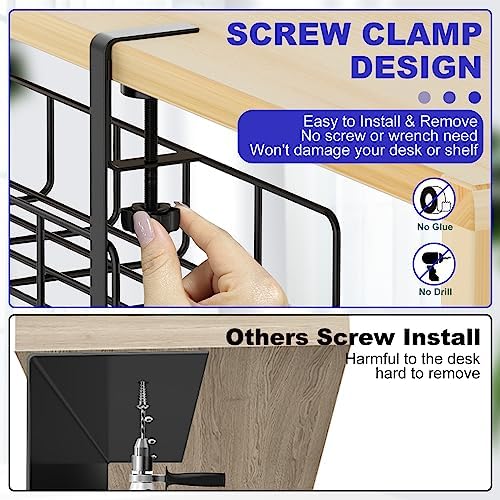 Under Desk Cable Management Tray No Drill Steel Rack Black - Image 3