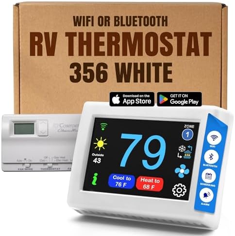 MICRO-AIR EasyTouch Digital RV Thermostat Replacement - Programmable and Reliable - WiFi and Bluetooth Enabled - Replacement Thermostat Compatible with Coleman RV Comfort (356 White) by MicroAir