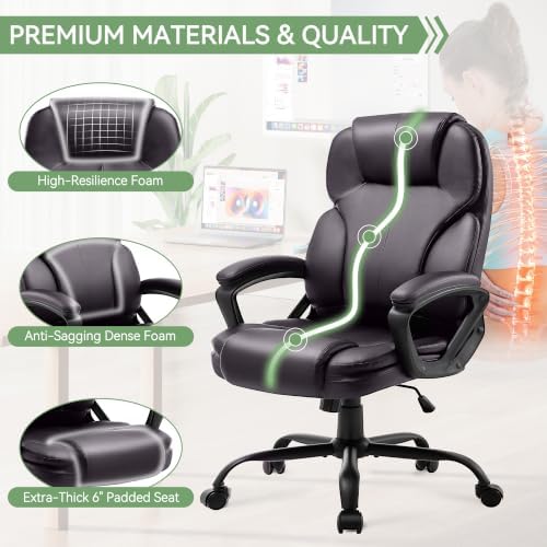 Ergonomic Office Chair with High Back, Comfy Desk Chair, Adjustable Executive Office Chair for Home Office, Big and Tall Computer Chair Heavy Duty, 360° Swivel, Faux Leather Brown - Image 5