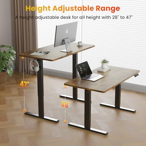 WALKINGDESK 48x24 Inches Height Adjustable Electric Standing Desk with 2 Hooks for Home Office, Ergonomic Sit Stand up Desk with Splice Board, Rustic Brown - Image 4