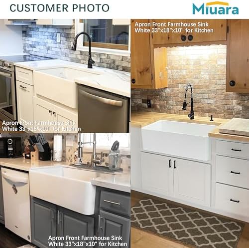 Miuara Farmhouse Sink 33 x 20 Inch White Fireclay Apron Front Kitchen Sink - Image 6