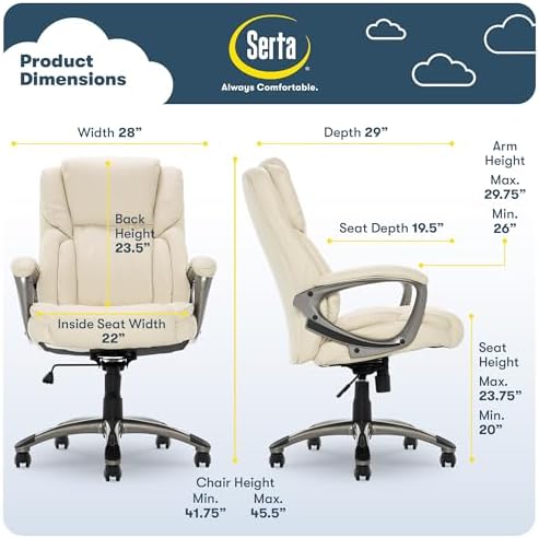Serta Ergonomic Executive Office Chair with Lumbar Support, Leather Chair - Image 2