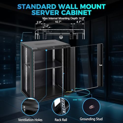 15U Wall Mount Rack, 450mm Deep Network Cabinet for Home Lab - Image 3