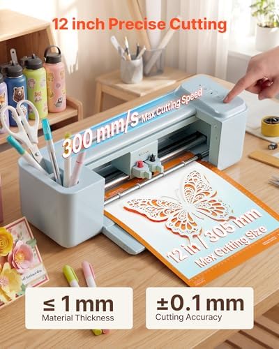 VEVOR Vinyl Cutting Machine, 12 in, Button-Controlled Vinyl Cutter, 20000+ Built-in Design Resources, Compatible with Mac, Windows, Android and iOS, for Creating Customized Crafts Cards, Home Decor - Image 2