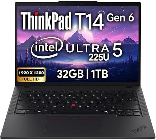 Lenovo ThinkPad T14 Gen 6 Business Laptop 14"" FHD+ IPS, Intel Ultra 5 225U, 32GB DDR5 RAM, 1TB SSD, 5MP HD Webcam, Fingerprint, Backlit, Wi-Fi 6E, 2 Thunderbolt 4, AI PC by LENOVO