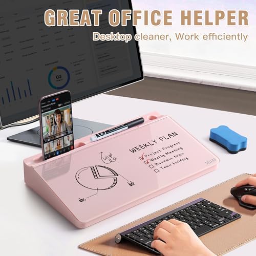 SELEAD Desktop Glass Whiteboard with Storage, 5 Markers and 1 Eraser, Pink - Image 2