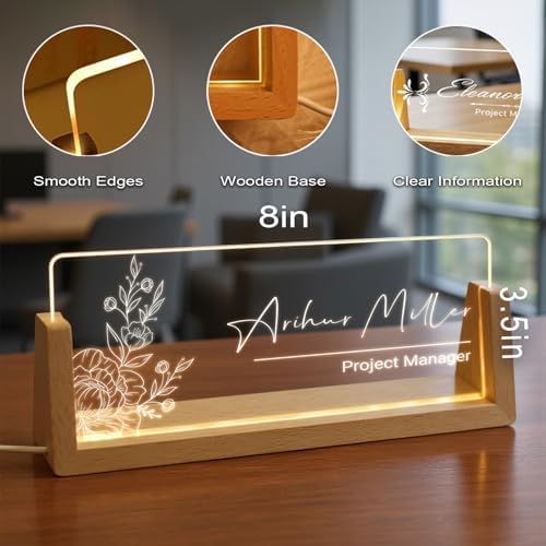 Custom Name Plate for Desk with Light Up Acrylic & Wooden Base - Personalized Office Sign for Teacher, Boss, Coworker - Employee Appreciation Gift for Educators Professionals - Image 2