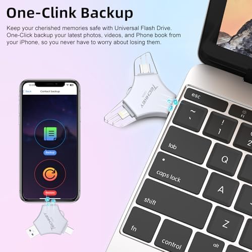 MFi Certified USB 3.0 Flash Drive 128GB for iPhone, 3in1 External Memory Photo Keeper Storage Stick for Picture/Video/Data Saver/Backup, High Speed Thumb/Jump/Hard Drives for iPhone/iPad/Android/PC - Image 4