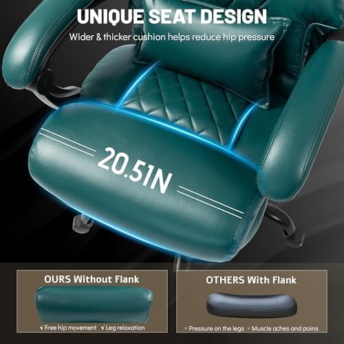 Massage Office Chair with Foot Rest,6 Points Vibration & Heat Executive Office Chairs for Heavy People,500LBS Big and Tall Office Chair,Ergonomic Reclining Desk Chair,Dual-Use Pillow,Home Office,Green - Image 6
