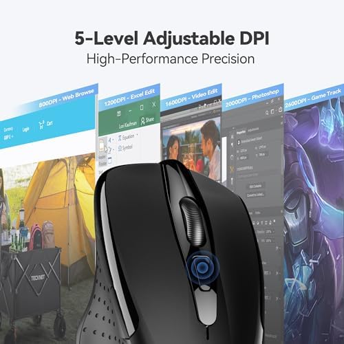 TECKNET Wireless Mouse, 2.4G Ergonomic Computer Mouse, 2600 DPI, Black - Image 5
