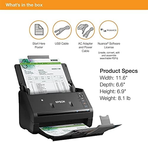 Epson Workforce ES-500WR Wireless Color Receipt & Document Scanner for PC and Mac, Auto Document Feeder (ADF), Black - Image 6