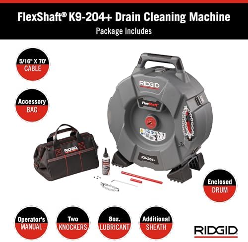 RIDGID 76198 FlexShaft K9-204+ Drain Cleaning Machine for 2" to 4" Pipe, Professional Wall-to-Wall Drain Cleaning Machine with 70' of 5/16" FlexShaft Cable - Image 2