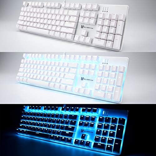 Merdia 104 Keys Full Size Mechanical PC Gaming Keyboard | Brown Switch Hot Swappable White Mechanical Wired Computer Keyboards | Ice Blue LED Backlit 104 Keys US Layout Light Up Wired Gaming Keyboard - Image 4