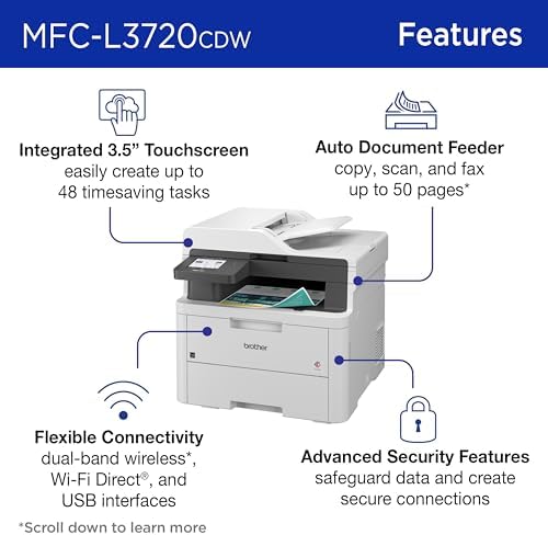 Brother MFC-L3720CDW Wireless Color Laser Printer with Scanner, Copier & Fax | Auto Duplex & 250-Sheet Capacity | Refresh Subscription Trial(1). Amazon Dash Replenishment Ready. (Renewed Premium) - Image 3