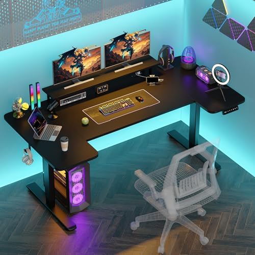 EnHomee U Shaped Electric Standing Desk, 71 x 36 Inch Height Adjustable Desk with Power Outlets, 3 Memory Heights, Monitor Shelf, Home Office Work Study Gaming Computer Desk - Image 2