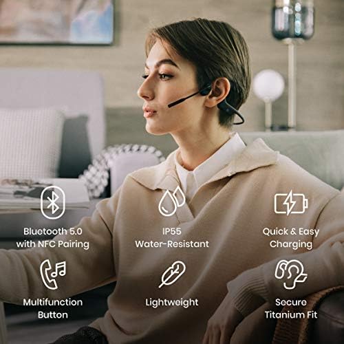 Aftershokz OpenComm (Rebranded as Shokz OpenComm) Wireless Stereo Bone Conduction Bluetooth Headset with Noise-Canceling Boom Microphone for Office Home Business Trucker Drivers Commercial Use, Black - Image 6