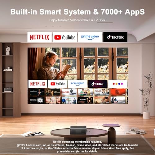 [Now with Netflix & 3000 ANSI] 4K Projector with WiFi and Bluetooth,TOF Real-Time Auto Focus Smart Projector, Upgrade for AuKing Overhead Projectors Theater Proyector with Omni-Adjustable Stand(Black) - Image 2