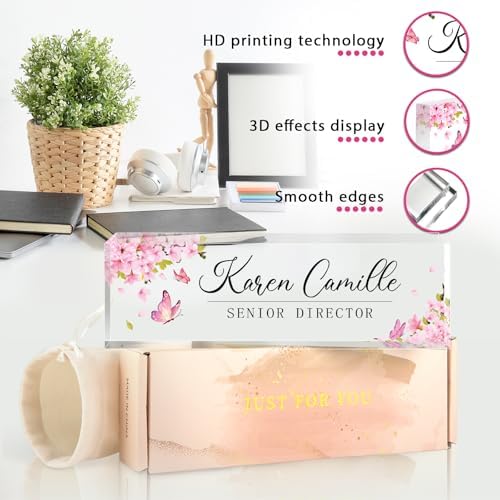 Custom Office Name Plate for Desk - Name Plate Personalized Gifts for Coworkers, Boss, Teacher, Social Worker - Acrylic Office Desk Decor for Women Men - Employee Appreciation Gifts (pink) - Image 2