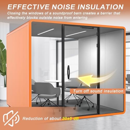 Office Sound Booth with Audio Privacy - Soundproof Booth Includes Unique White Interior,Soundproof Room Include Socket,Light,Door Handle& Orange Frame for Conference Room,Bedroom (White) - Image 3