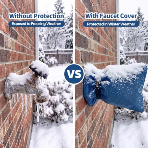 Outdoor Faucet Cover for Winter, 3M Thinsulate Spigot Cover for Winter Freeze Protection, Waterproof, 10" H x 6.3" W Outside Hose Bib Insulated Covers for Wall Taps, 4 Pcs Faucet Socks - Blue - Image 6