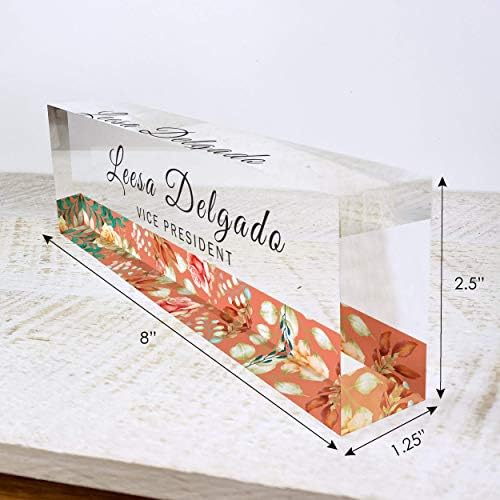 Artblox Office Desk Name Plate Personalized | Custom Name Plates for Desks | Flower Stripe Design On Clear Acrylic Glass | Office Desk Decor - (8" x 2.5") - Image 3