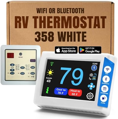 MICRO-AIR EasyTouch Digital RV Thermostat Replacement - Programmable and Reliable - WiFi and Bluetooth Enabled - Replacement Thermostat Compatible with Atwood Air Command (358 White) by MicroAir