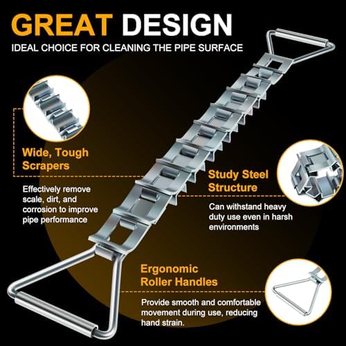 33" Steel Pipe Descaler DS12 for 3"-12" Pipes with 2" of Clearance around, Zinc-Plated Steel Pipe Descaling Tool for Removing Scale, Dirt, and Corrosion from Pipe Surface - Image 2