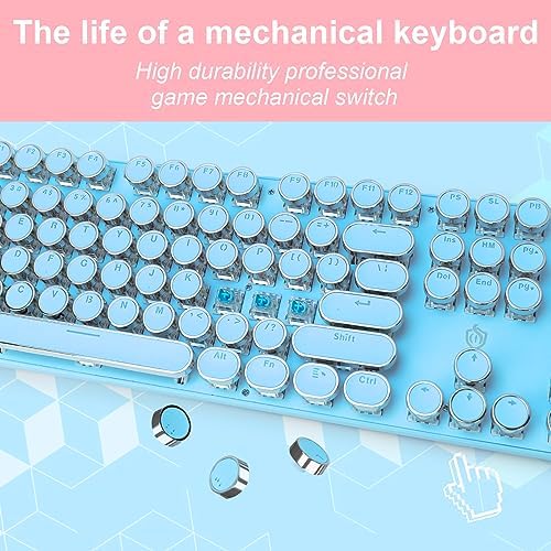 YSCP Typewriter Style Mechanical Gaming Keyboard White Backlit Wired with Blue Switch Retro Round Keycap 104 Keys Keyboard (Blue) - Image 4