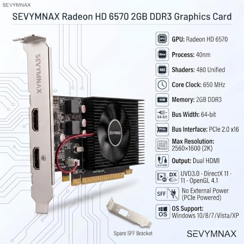 Radeon HD 6570 2GB DDR3 Low Profile Dual HDMI PCIe Graphics Card - Image 3