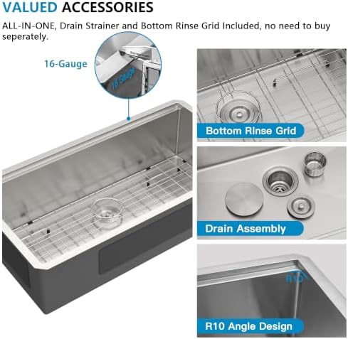 36"x19" Undermount Kitchen Sink Ledge Workstation - Image 7
