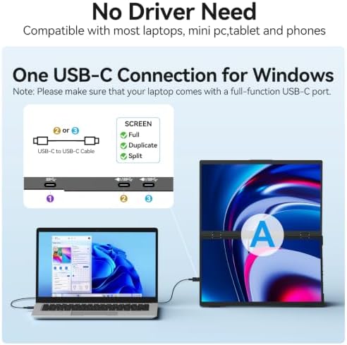 MAGICRAVEN Portable Dual Monitor 15.6" FHD 1080P IPS Stacked Dual Screen with Handbag, USB-C Laptop Monitor, Plug & Play for Compatible Windows & Mac Laptops - Image 6