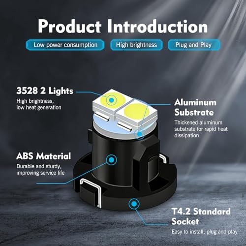 10PCS AC Climate Heater Control LED Lights, 12V 6500K 3528 2SMD Dashboard Bulbs Kit, Plug & Play T4.2 Indicator Light Replacement Bulbs, Universal for Most Cars (White) - Image 3