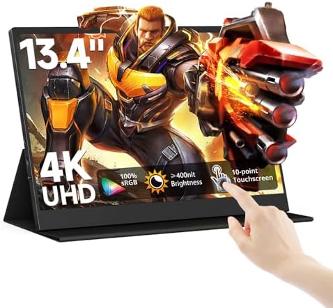AYY 4k Portable Monitor Touchscreen, 13.4" 3840x2160 Second Screen 100% sRGB,400cd HDR USB C Ultra Slim IPS Laptop Monitor, for Mac Switch by AYYPortableMonitor
