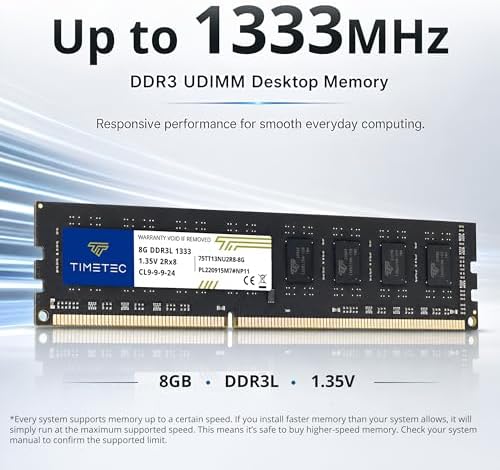 Timetec 80GB KIT(10x8GB) DDR3 / DDR3L 1333MHz PC3-10600 Non-ECC Unbuffered 1.5V / 1.35V CL9 2Rx8 Dual Rank 240 Pin UDIMM PC Desktop Computer Memory RAM Module Upgrade (80GB KIT(10x8GB)) - Image 2