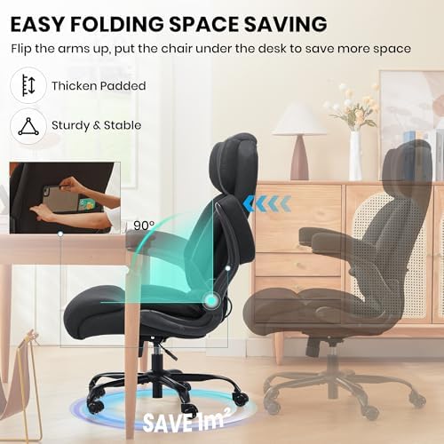 500lbs Big and Tall Office Chair Adjustable Lumbar Support for Back Pain, Extra Wide Seat Executive Office Chair Thick Armrest Pad, Heavy Duty Base&Upgraded Wheels, Ergonomic Desk Chair (Matte Black) - Image 6