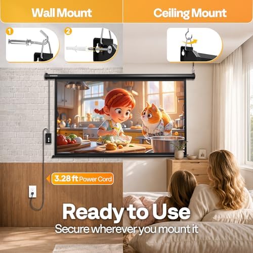 VIVOHOME 72 Inch 16:9 Motorized Projector Screen, Black - Image 4