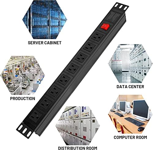 BTU Power Strip Surge Protector Rack-Mount PDU, 8 Right Angle Outlets Wide-Spaced, Mountable Power Strip Heavy Duty for Server Racks, Commercial, 300J (Black 10FT) - Image 5