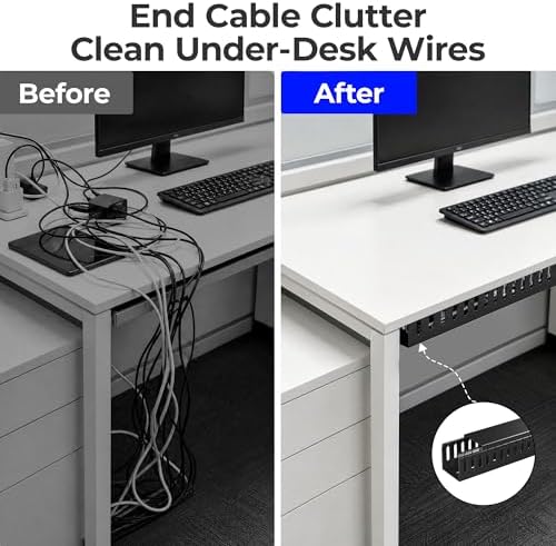 Yecaye 2 Pack Cable Management, 31in X-Large PVC Under Desk Cable Management, No-Drill Cord Hider Open Slot Wire Raceway for Computer/TVs/Networks, Cord Organizer Black - Image 4