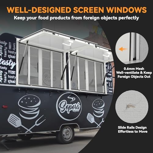 Concession Window 36" x 24", Serving Window With 4 Horizontal Sliding Screen Windows & Awning Door & Drag Hook, Aluminum Alloy Concession Serving Window for Food Trucks Concession Trailers - Image 4
