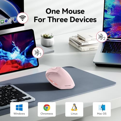 TECKNET Ergonomic Mouse, 4800 DPI Wireless Bluetooth Vertical, 3-Device - Image 2