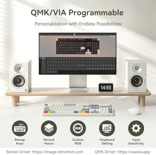 BOYI K104Pro Mechanical Keyboard with 2.2" Screen&Media Knob,QMK/VIA Custom BT5.0/2.4GHz/Type-C Gasket Mounted Hot Swap RGB Full Size Creamy Wireless Keyboard NKRO Gaming Keyboard for PC/Mac(Retro) - Image 5