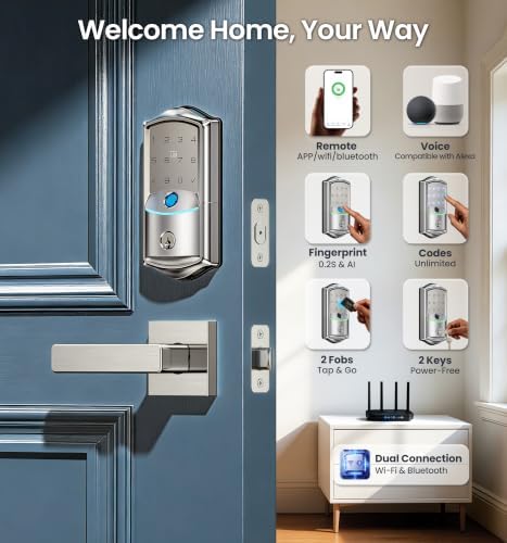 Veise VE027-L WiFi Smart Lock with Handles Set for Front Door, Satin Nickel - Image 2