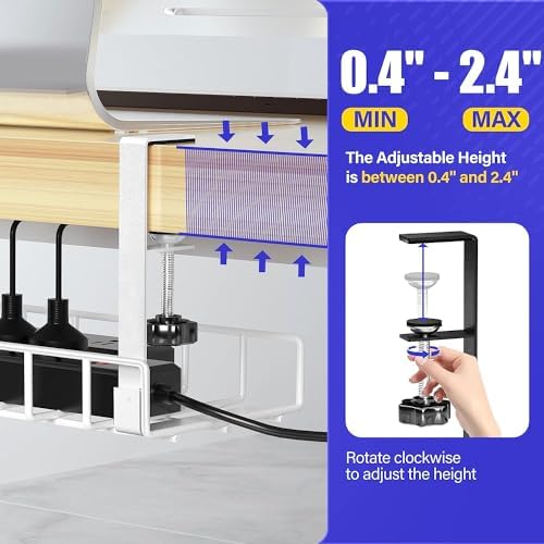 Under Desk Cable Management Tray, Xpatee Upgraded Wire Management No Drill No Screws, Cable Tray with Clamp for Wire Organizers, Computer Cord Rack for Office, Home - No Damage to Desk White - Image 4