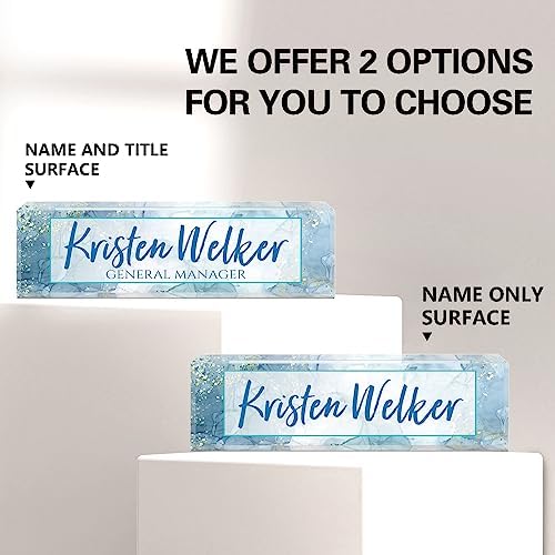 Name Plate for Desk, Desk Name Plate Personalized, Office Decor for Women Men, Acrylic Desktop Accessories, Office Appreciation Gifts for Boss Social Workers Nurse Teacher Employee (Blue Marble) - Image 2