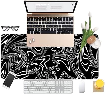 Black White Stripes Gaming Mouse Pad 31.5"x11.8" Large Extended Pad Desk Mat Anti-Slip Rubber Base & Durable Stitched Edges for Gamers Smooth Mouse Pad Writing Surface for Desk Office/Home - Image 3