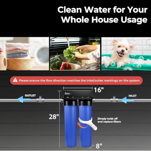 iSpring WGB22B-KS+AHPF12MNPT16X2 2-Stage Whole House Water Filter System w/ 3/4'' Push-Fit Stainless Steel Hose Connectors, Reduces Sediment, Heavy Metals, Chlorine, Chloramine, Hydrogen Sulfide - Image 5