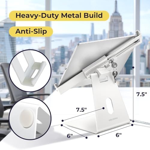 Volcora Anti-Theft Tablet Stand iPad Kiosk Stand with Lock, White 10-13'' iPad Stand for Desk, Swivel, Adjustable iPad Holder for Desk, iPad Mount for Desk for POS Register, Retail Business, Cashier - Image 6